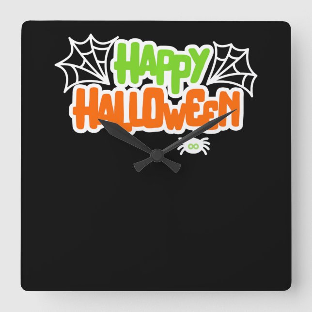 Happy Halloween Colourful Cute Spider Web Square Wall Clock (Front)