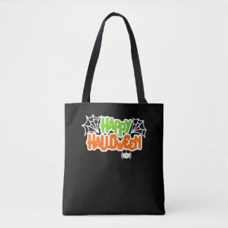 Happy Halloween Colourful Cute Spider Web Tote Bag