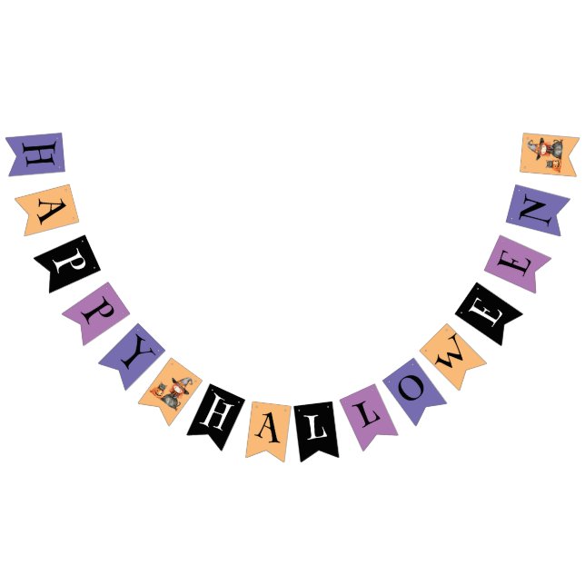 Happy Halloween | Colourful Witch & Black Cat Bunting (All)