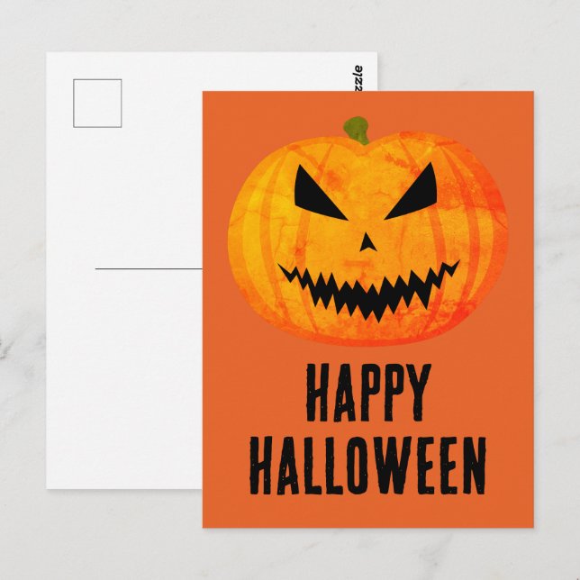 Happy Halloween Cool scary Jack O'Lantern pumpkin Postcard (Front/Back)
