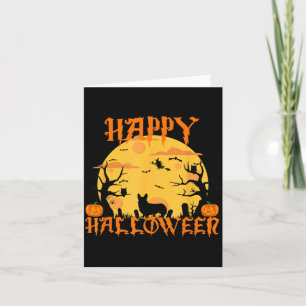 Happy Halloween Corgi Dog Black Cat Full Moon Card