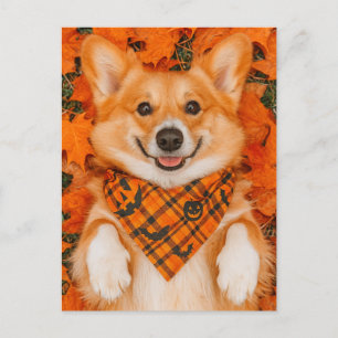Happy Halloween Corgi Postcard Cute Dog Autumn