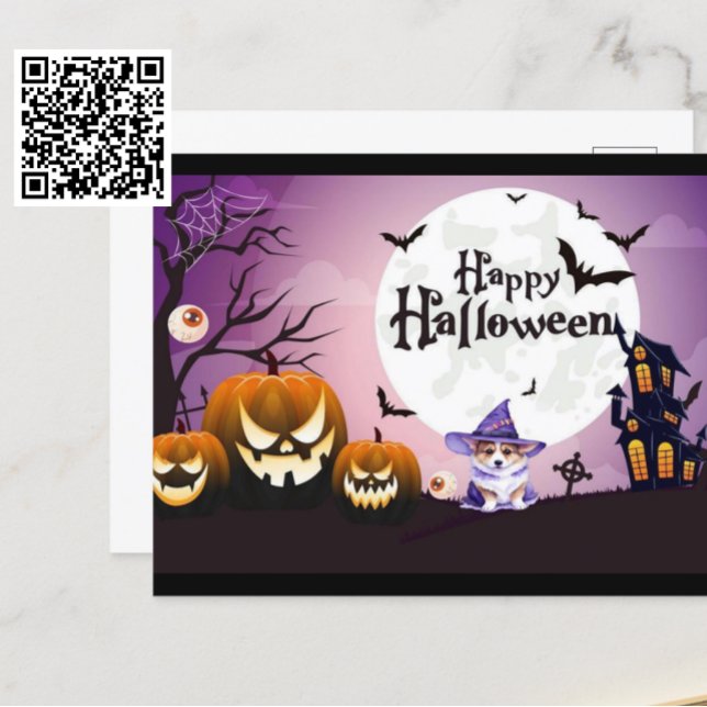 Happy Halloween Corgi Witch Postcard (Creator Uploaded)