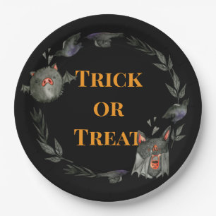 Happy Halloween Costume Party Bat Paper Plate