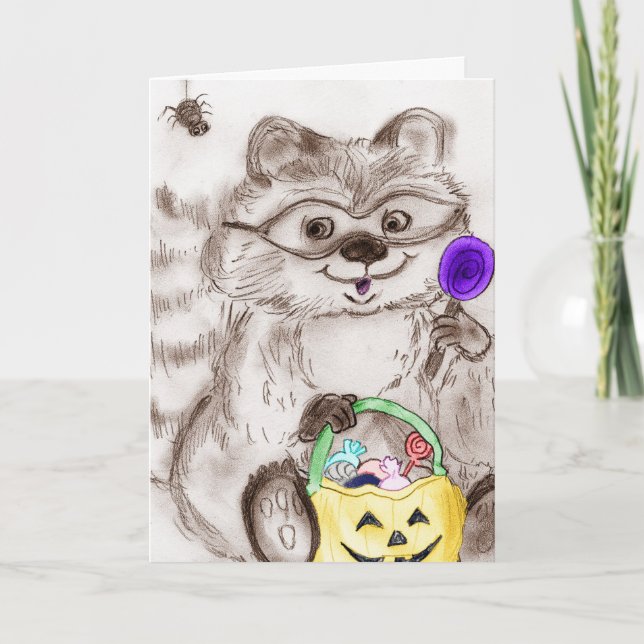 Happy Halloween Costumed Racoon Card (Front)