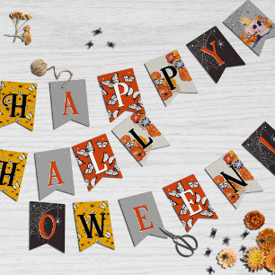Happy Halloween Cottagecore Spiders Foral Skull  Bunting