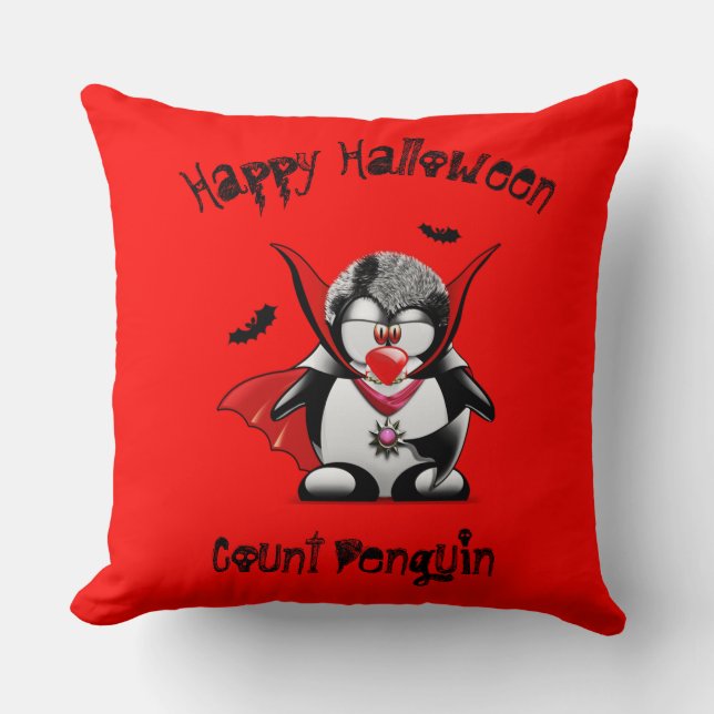 Happy Halloween Count Penguin Cushion (Front)