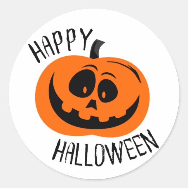 Happy Halloween Crazy Pumpkin Face Classic Round Sticker (Front)