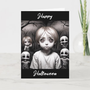 Happy Halloween   Creepy Child with Teddy Bear  Card