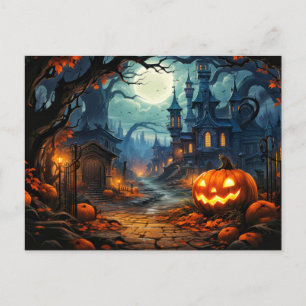 Happy Halloween   Creepy Haunted Dwellings Postcard
