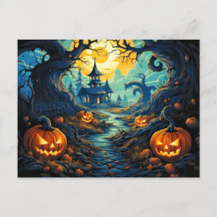 Happy Halloween   Creepy Haunted Forest Postcard