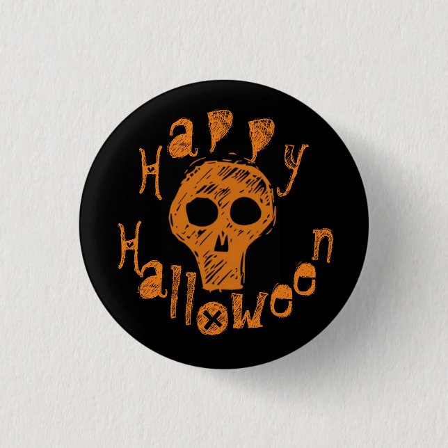 Happy Halloween Creepy Orange Skull 3 Cm Round Badge (Front)
