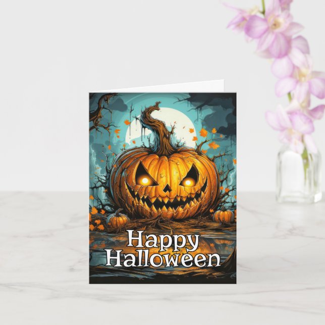 Happy Halloween Creepy Pumpkin Card (Orchid)