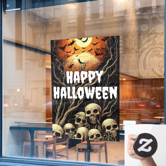 Happy Halloween Creepy Skulls and Bats (Cafe Window)