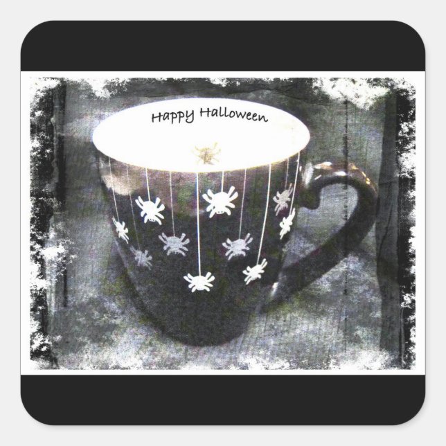 HAPPY HALLOWEEN CUP GREETING SQUARE STICKER (Front)