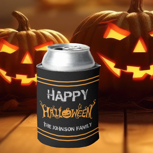 Happy Halloween Custom Black Orange Party Can Cooler (Creator Uploaded)