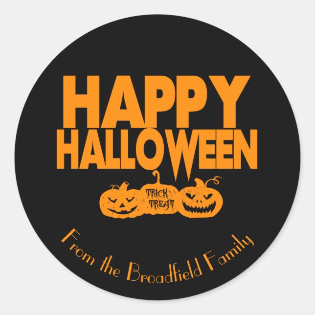 Happy Halloween Custom Family Name Party Classic Round Sticker (Front)