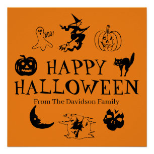 Happy Halloween custom name black and orange Poster