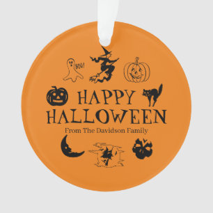 Happy Halloween custom name black & orange decor  Ornament