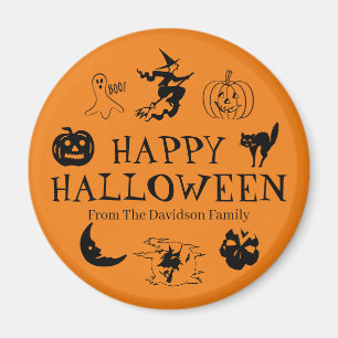 Happy Halloween custom name black & orange spooky Magnet