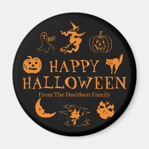 Happy Halloween custom name black orange spooky Magnet