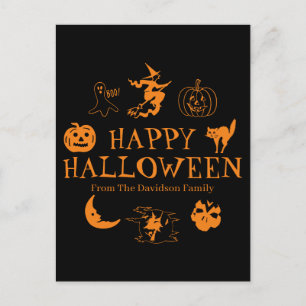 Happy Halloween custom name black orange spooky  Postcard