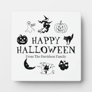 Happy Halloween custom name black white Plaque