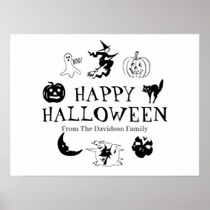 Happy Halloween custom name black white Poster