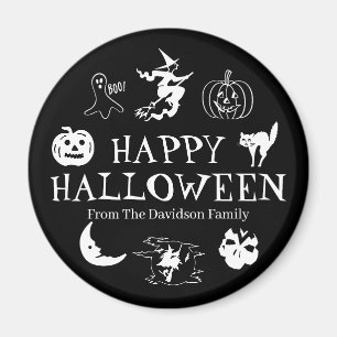 Happy Halloween custom name black white spooky Magnet