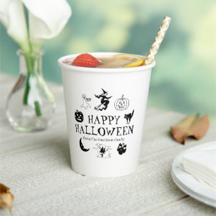 Happy Halloween custom name black white spooky Paper Cups