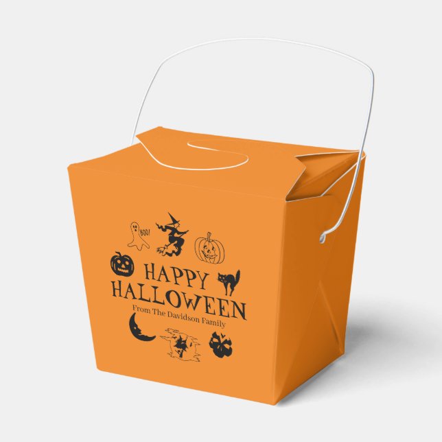 Happy Halloween custom name treat black & orange  Favour Box (Front Side)