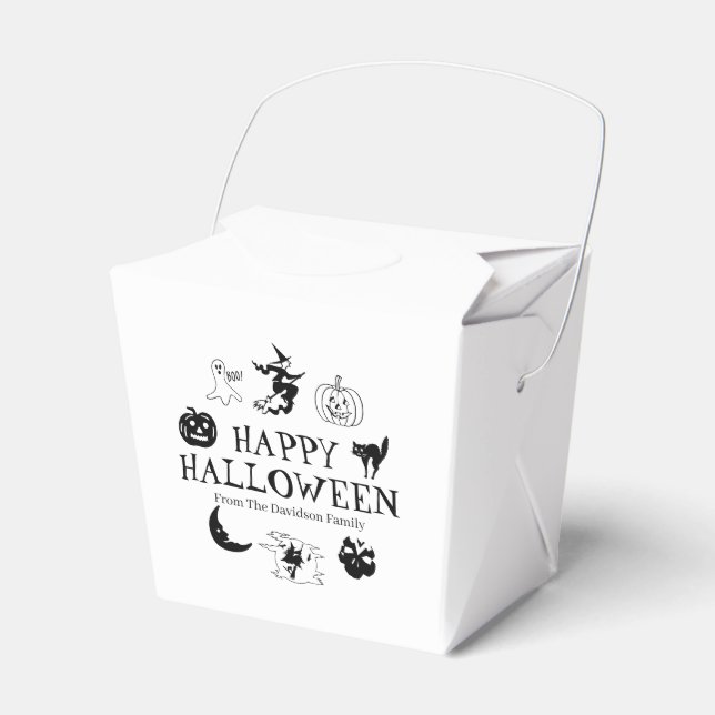Happy Halloween custom name treat black white Favour Box (Front Side)