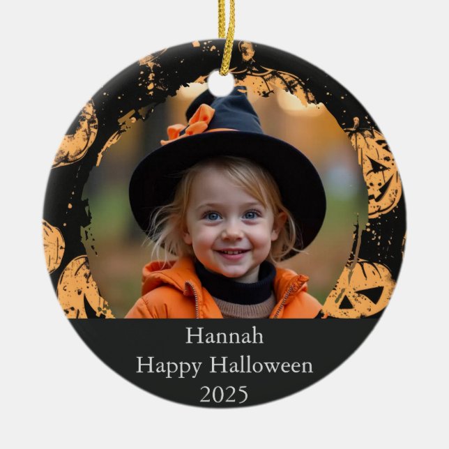 Happy Halloween Custom Orange Pumpkins Ornament (Front)