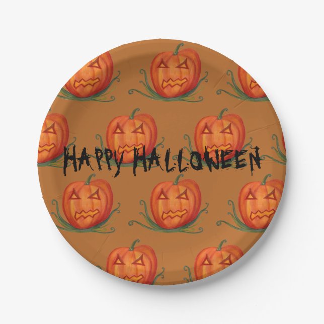 Happy Halloween Custom Paper Plates, Pumpkin Art Plate (Front)