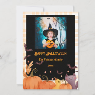 Happy Halloween Custom Photo Gingham Holiday Card