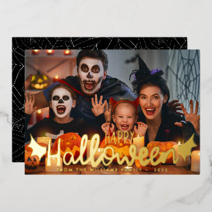 Happy Halloween Custom Photo Halloween  Foil Holiday Card