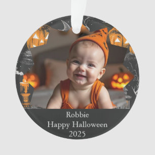 Happy Halloween Custom Pumpkins Bats Ornament