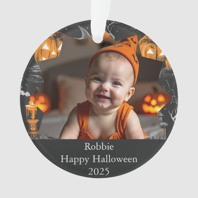 Happy Halloween Custom Pumpkins Bats Ornament (Front)