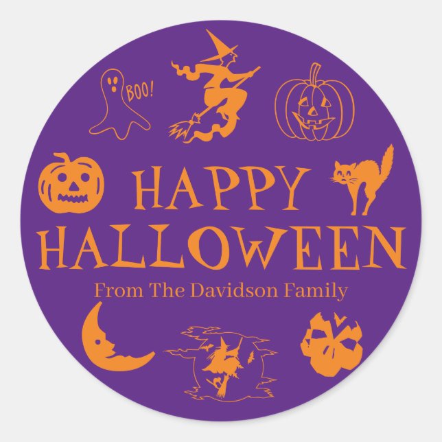 Happy Halloween customise name gift favour Classic Round Sticker (Front)