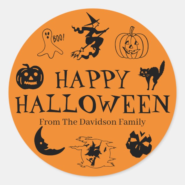 Happy Halloween customise name gift favour sticker (Front)