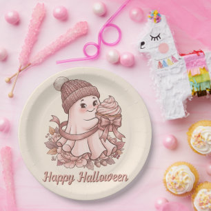 Happy Halloween Cute Autumn Harvest Ghost&Cupcake Paper Plate