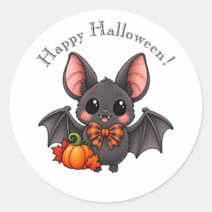 Happy Halloween Cute Bat and Pumpkin Round Sticker