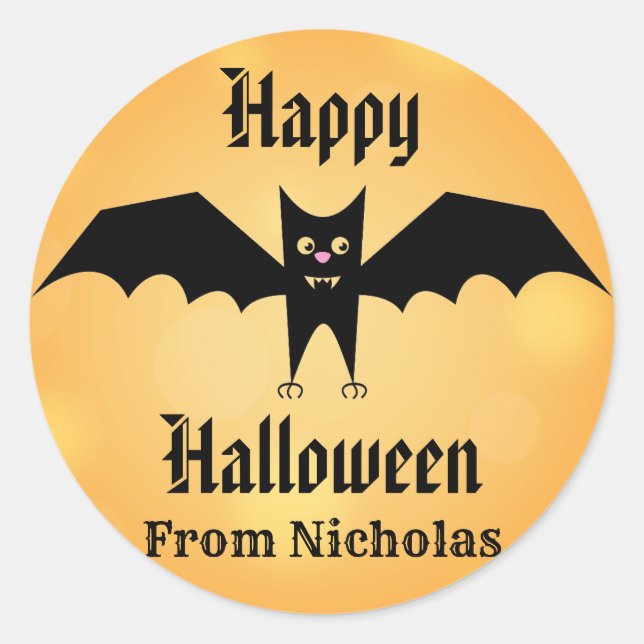 Happy Halloween Cute Black Bat Personalised Classic Round Sticker (Front)