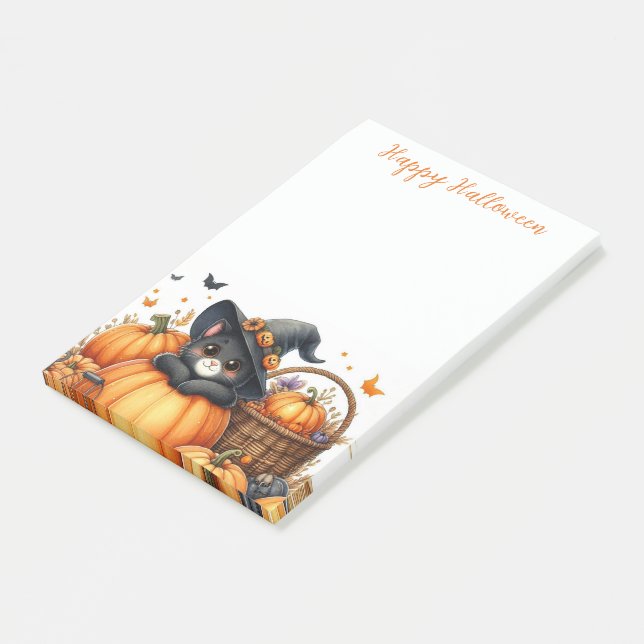 Happy Halloween Cute Black Cat and Pumpkins Post-it Notes (Angled)
