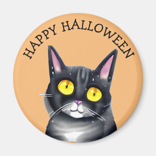 Happy Halloween Cute Black Cat Yellow Eyes Magnet
