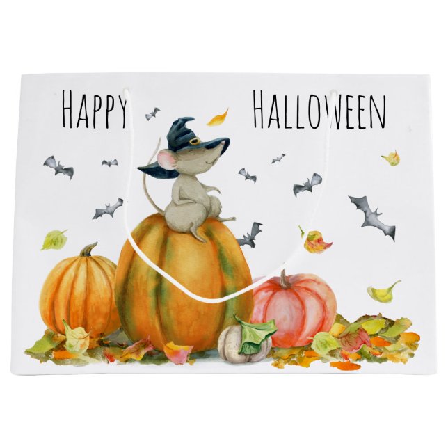 Happy Halloween Cute Cartoon Witch Mouse Large Gift Bag (Front)