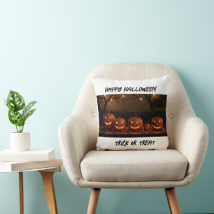 Happy Halloween, Cute Carved Pumpkins Cushion