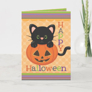 Happy Halloween Cute Cat Jack o' Lantern Card