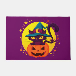 happy Halloween cute cat & pumpkin Doormat
