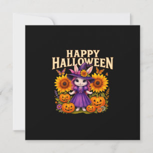 Happy Halloween Cute Cat Sunflowers Greetings Card